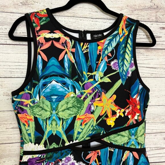 Nicole by Nicole Miller Tropical Print Sleeveless Cutout Dress Medium - Picture 3 of 7